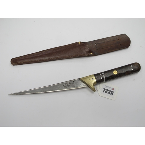 1336 - A Skinning Type Knife, made by Gregory Bros - Beehive Works, Sheffield, with brass and hardwood hand... 