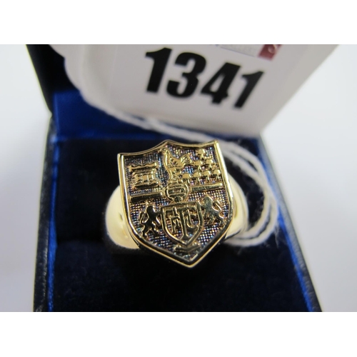 1341 - Gold on .925 Hallmarked Silver Tottenham Hotspur (THFC) Shield Ring, size T.