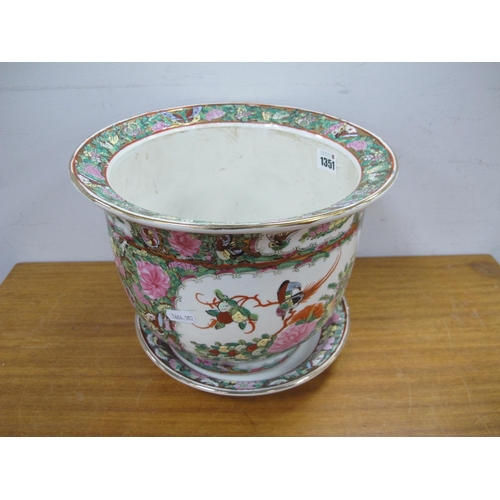 1351 - Oriental Jardiniere and Stand, decorated with exotic birds and foliage, in the Cantonese manner, 27.... 