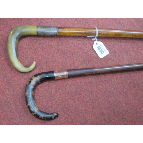 1355 - Walking Cane with 9ct Gold Ferrule, and faux tortoiseshell crook handle, another with horn handle. (... 