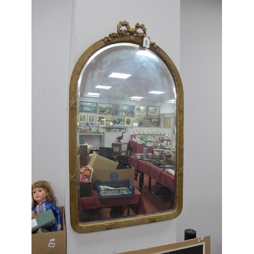 1642 - Gilt Arched Shaped Wall Mirror, circa 1900, with ribbon cresting, 50.5cm wide.