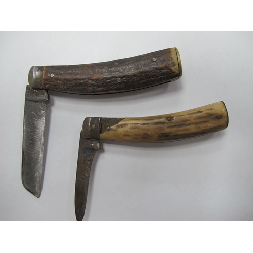 1338 - Saynor Brass Flat Bottomed Knife, and stag handled (damaged) knife. (2)