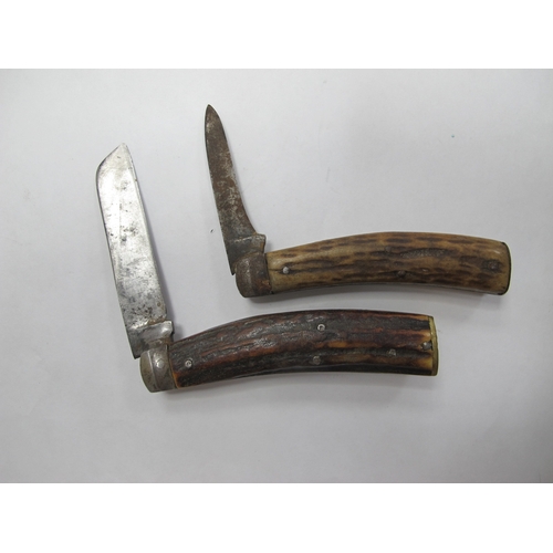 1338 - Saynor Brass Flat Bottomed Knife, and stag handled (damaged) knife. (2)