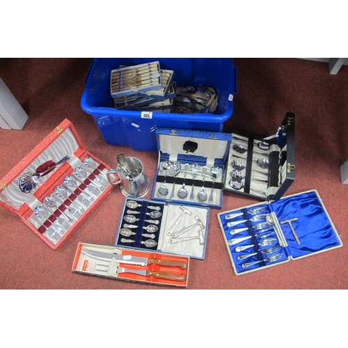105 - Assorted Plated Cutlery, including cased dessert spoons, boxed tea knives, Torquay souvenir letter o... 