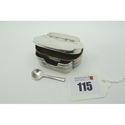 115 - An Unusual Plated Snuff Box with Spoon, of shaped design with reeded detail, with hinged lid and com... 
