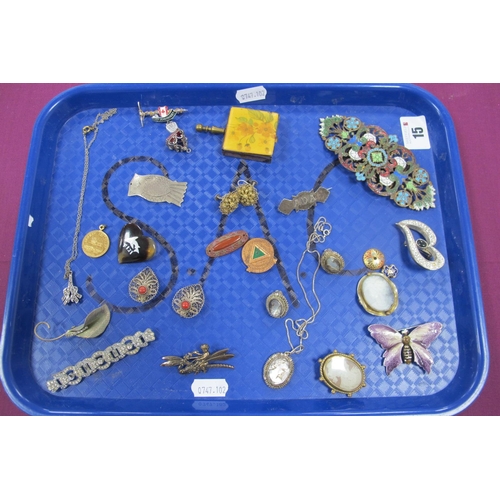 15 - An Enamel Buckle, of open work foliate design a small collection of Cameo jewellery including to sim... 