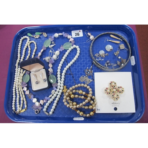 26 - Modern Fresh Water Pearl and Imitation Pearl Bead Necklaces, matching pendant on chain and drop earr... 