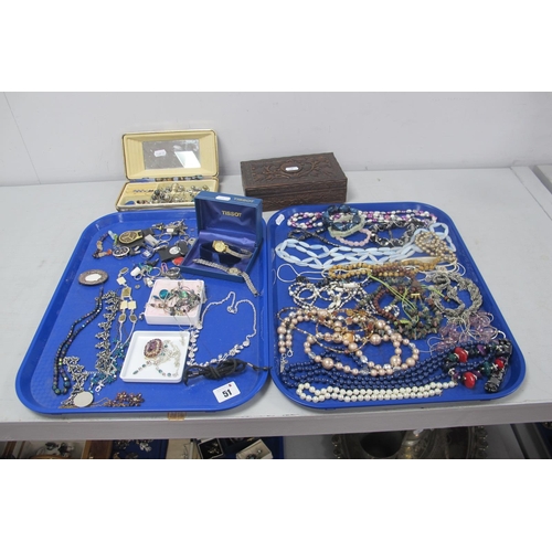 51 - A Mixed Lot of Assorted Costume Jewellery, including imitation and fresh water pearls, assorted neck... 