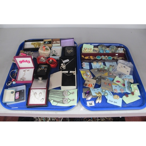 56 - A Mixed Lot of Assorted Costume Jewellery, including pendants on chains, clip on and pierced earring... 