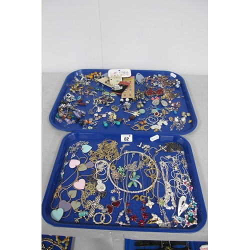 62 - A Mixed Lot of Assorted Costume Earrings, together with pendants on chains, diamanté choker, etc :- ... 