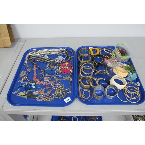64 - A Mixed Lot of Assorted Costume Jewellery, including necklaces, assorted bangles, chains, etc :- Two... 