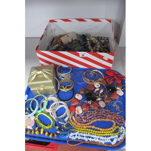 72 - Assorted Costume Jewellery Bead Necklaces, assorted bangles, trinket box etc.