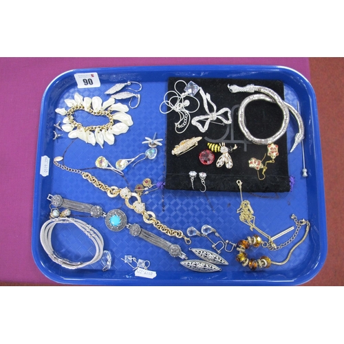 90 - Assorted Costume Jewellery, including marcasite and other bracelets, inset and other brooches, earri... 