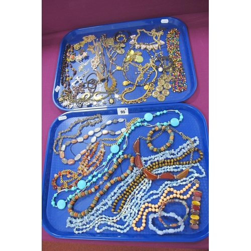 95 - A Mixed Lot of Assorted Costume Jewellery, including polished hardstone and other bead necklaces, gi... 