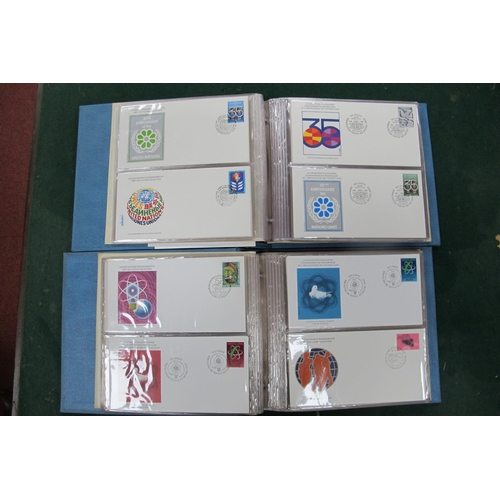 614 - United Nations F.D.C's, in two special cover albums, around seventy items with cancellations/stamps ... 