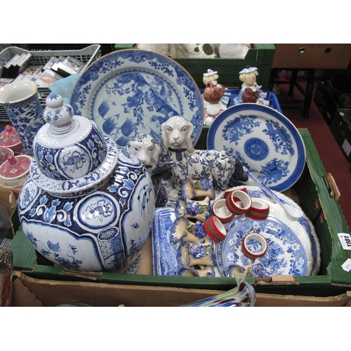 1101 - Chinese Garden Ceramic Plate, 31cm diameter (damaged), Delft style jar and cover, 38cm high, other b... 