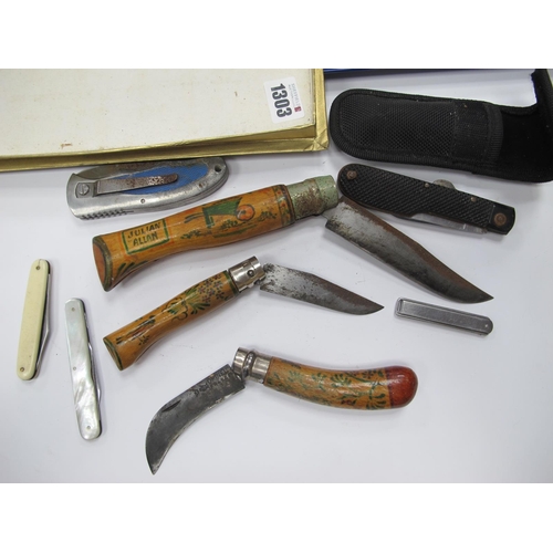 1303 - Three Opinel Knives, Howarth, Walker & Hall, Watts and other examples. (8).