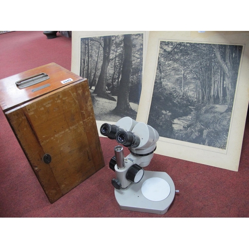 1343 - Nikon Microscope, having twin 10 x 23 lens, Walter C. Russell of Manchester, black and white photogr... 