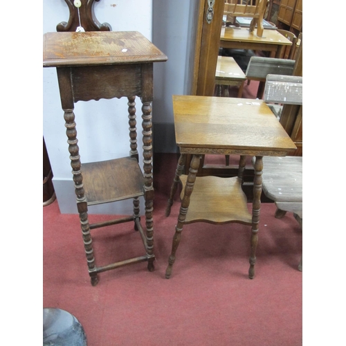 1627 - An Oak Plant Table, with bobbin supports, 100cm high, similar smaller on splayed legs.