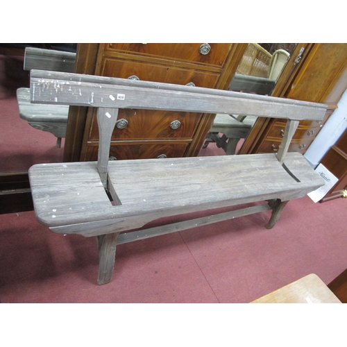 1628 - Hardwood Bench, possibly railway with two way rocking back, 182cm long.