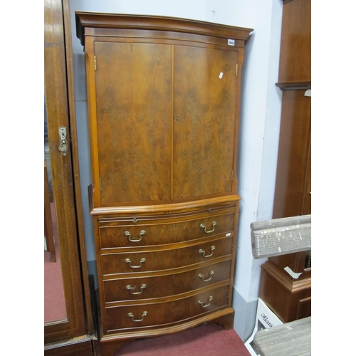 1630 - Walnut Drinks Cabinet, circa mid XX Century with bowed cupboard over four drawers on bracket feet, 7... 