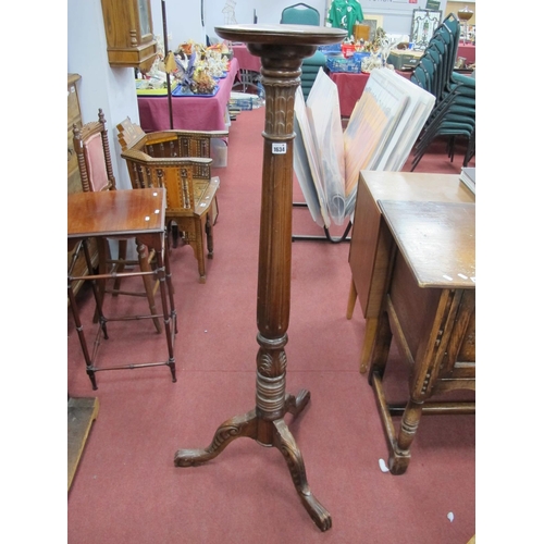 1634 - Mahogany Torchere, circa 1900, with circular dish top, carved and reeded support on tripod legs, 134... 