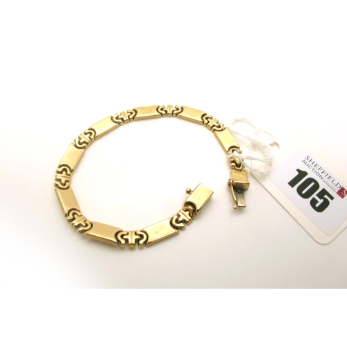 105 - A Modern Bracelet, of geometric design, to snap clasp, stamped 