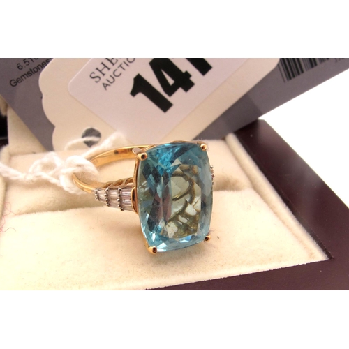 141 - Iliana; A Modern 18ct Gold Large Aquamarine and Diamond Set Cocktail Ring, rectangular cushion cut c... 