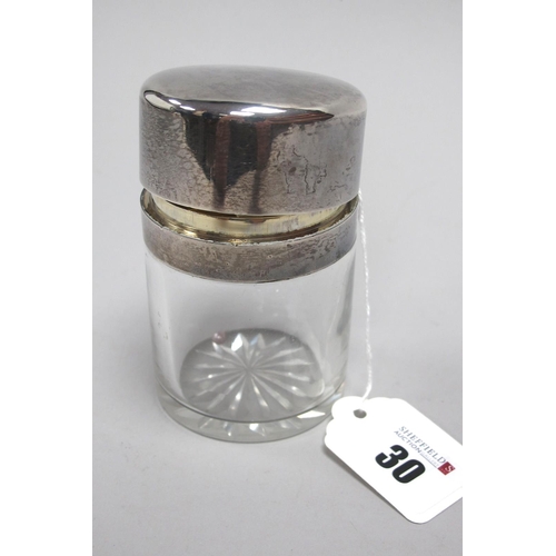 30 - A Victorian Hallmarked Silver Topped Smelling Salts Jar, Sampson Mordan & Co, London 1891, of plain ... 