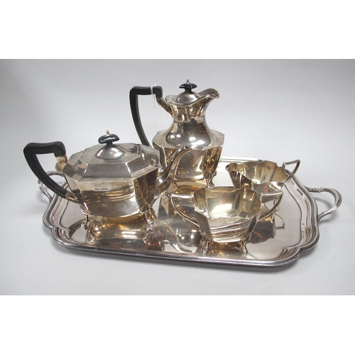 51 - A Hallmarked Silver Four Piece Tea Set, H.F. & Co, Sheffield 1937, each of plain panelled form, rais... 