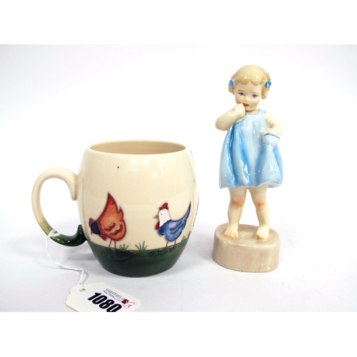 A Modern Moorcroft Pottery Mug, painted with a band of feeding chickens