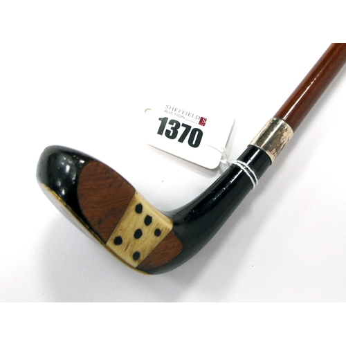 1370 - A Late XIX Century Sunday Stick, with golf club handle inset with bone and brass, white metal collar... 