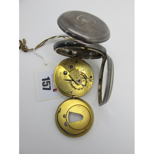 157 - J. W. Benson London; A Hallmarked Silver Cased Openface Pocketwatch, the signed white dial with blac... 