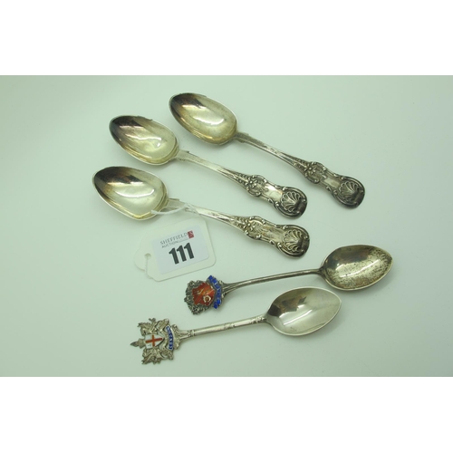 111 - A Set of Three Provincial Hallmarked Silver Teaspoons, possibly Thomas Sewell I, Newcastle (60grams)... 