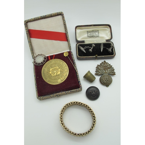 122 - A Pair of c.Early XX Century T&JB Cufflinks, on chain connections, in a fitted case; a Chinese Chemi... 