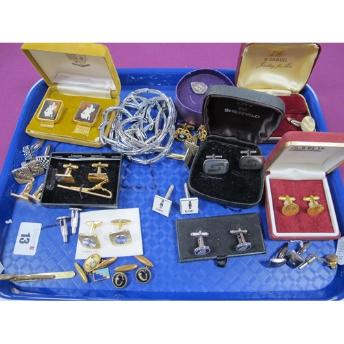 13 - Assorted Cufflinks, (some odd) tie clip, sleeve bands, etc :- One Tray