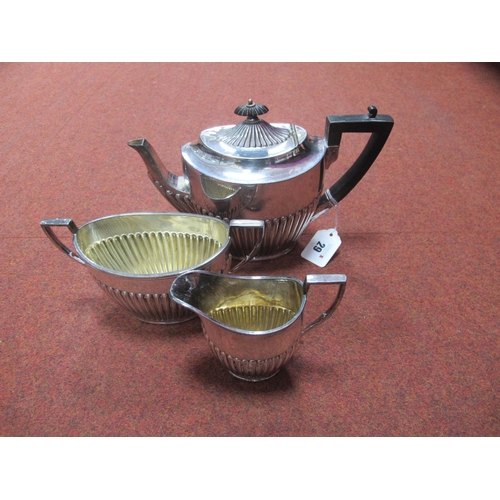 29 - A James Dixon & Sons EPBM Three Piece Tea Set, each of oval semi reeded form. (3)