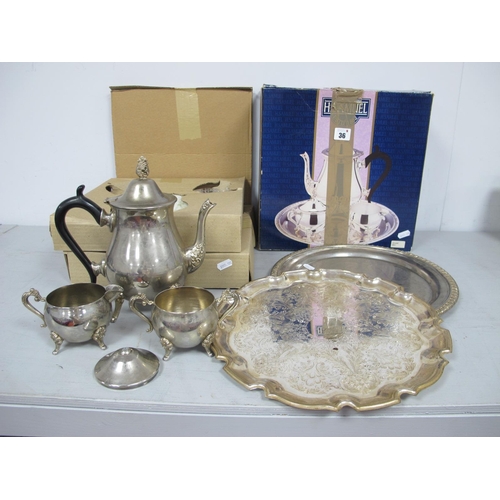 36 - H. Samuel Plated Three Piece Tea Set, (lidded sugar bowl lacking finial) in original box; together w... 