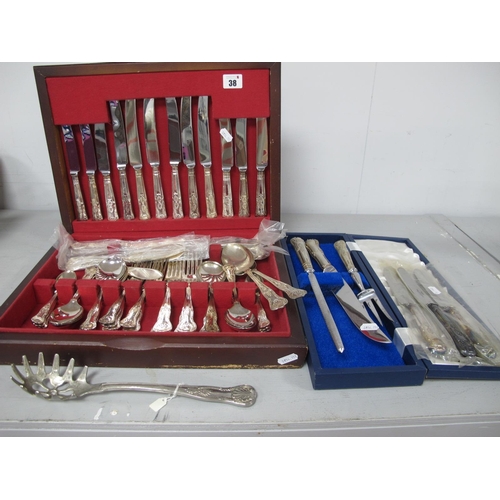 38 - A Part Canteen of Matched Kings Pattern Plated Cutlery, contained in a fitted canteen case; a hallma... 