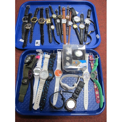 46 - A Collection of Assorted Wristwatches, including rubber straps etc :- Two Trays