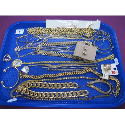 6 - Assorted Gilt Metal Costume Jewellery, including chains, line bracelets, pendants on chains, bangles... 