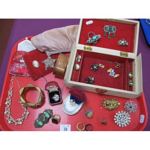 74 - Vintage and Later Costume Jewellery, including pearl cluster ring, stamped 