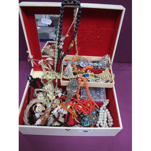 76 - Assorted Costume Jewellery, including shell and bead necklaces, ladies wristwatch, brooches and dres... 