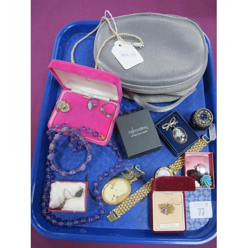 77 - Assorted Costume Jewellery, including necklace and bracelet, ladies wristwatch, dress rings, dainty ... 