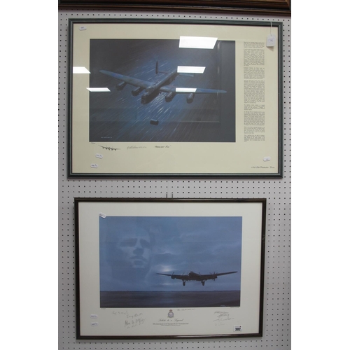 302 - Two Framed Signed Lancaster Prints, 'Moonlight Run' 385/400 and 'Salute to a Legend', both with a qu... 