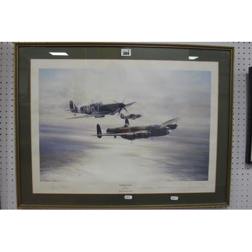 304 - Memorial Flight by Robert Taylor, signed print, bearing signatures of Johnnie Johnson and Peter Town... 