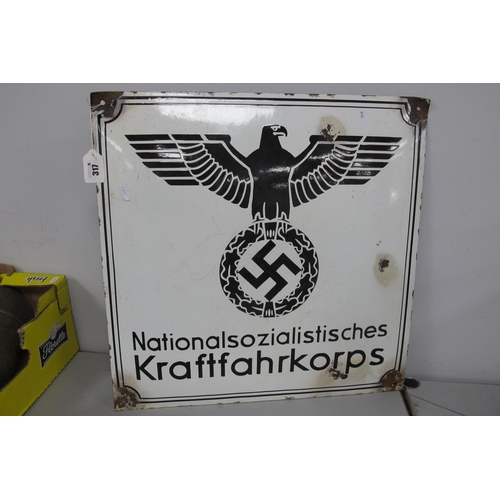 317 - WITHDRAWN A German Enamel Sign, Reichsadler above National Sozialistisches Kraftfahrkorps