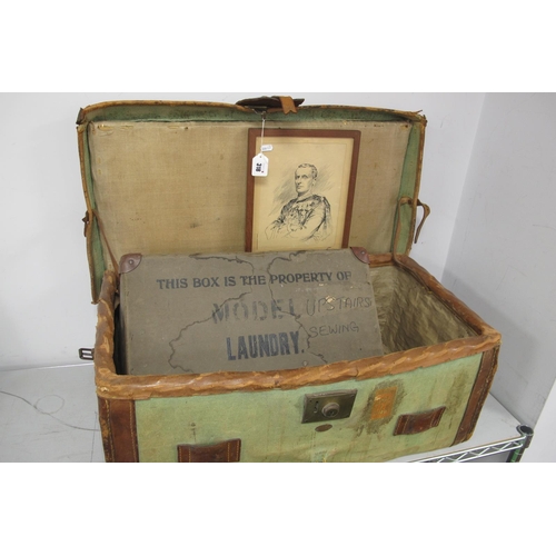 318 - Boer War Interest: Large Canvas Military Suitcase, inscribed 'Col. A. E. Wauchope C.B', laundry box ... 