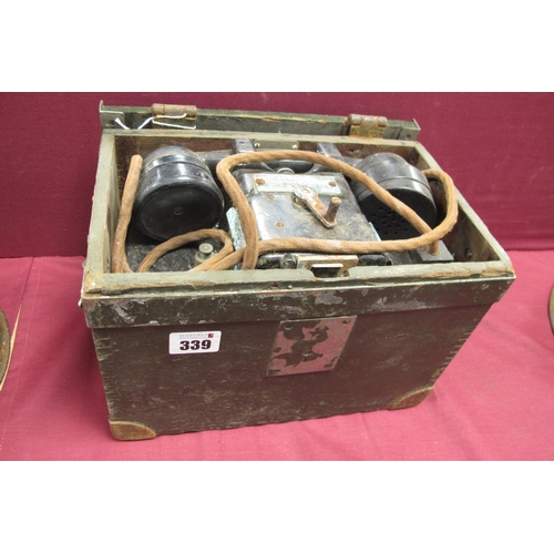 339 - A WWII Cased Type F Field Telephone, the case complete with instructional panel.