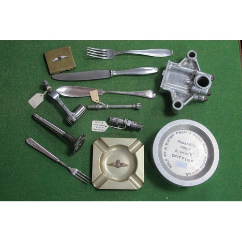 341 - WWII Aviation Interest, various original aircraft parts, RAF ashtray and sweetheart compact, plus RA... 